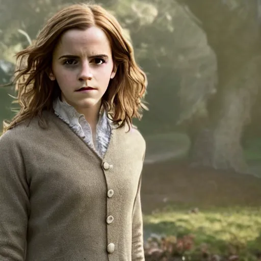 Image similar to Still of Emma Watson as Hermione Granger. Prisoner of Azkaban. During golden hour. Extremely detailed. Beautiful. 4K. Award winning.