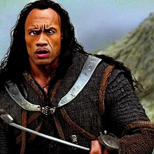 Prompt: the rock as a midget in the lord of the rings, highly detailed