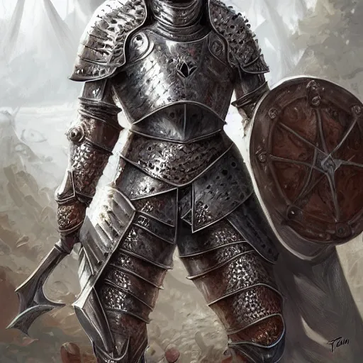 Prompt: a knight in chainmail, detailed, realistic, digital art, by Tony Sart
