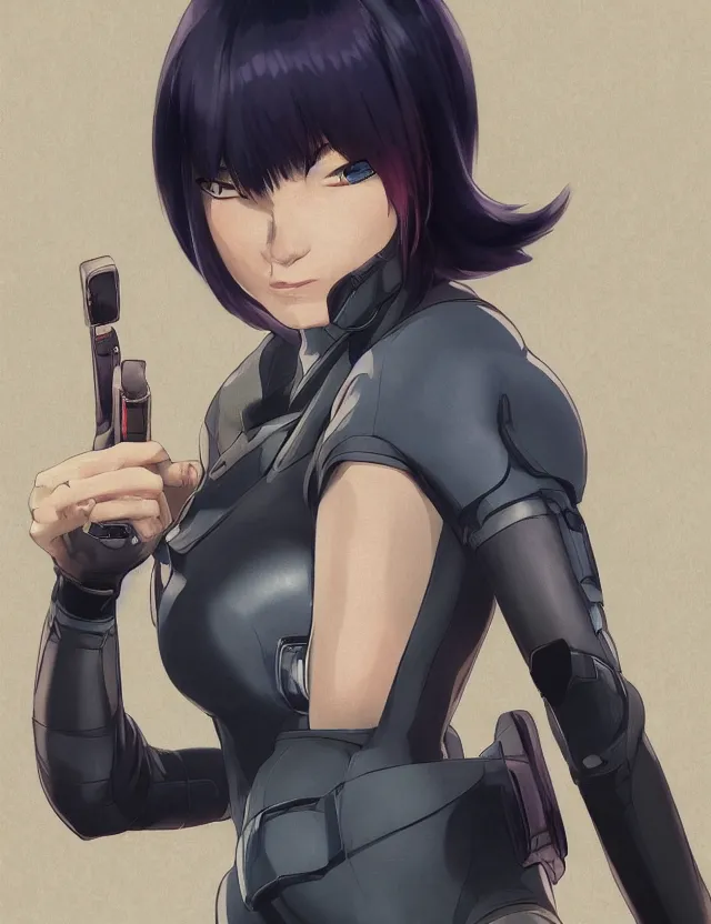 Image similar to a fullbody portrait of motoko kusanagi the major ghost in the shell : : stand alone complex, under repairs, maintenance : : by ilya kuvshinov, rossdraws, artgerm, sola digital arts, anti aliasing, raytracing : :