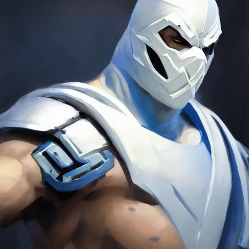 Image similar to greg manchess portrait painting of subzero from mortal kombat as overwatch character, medium shot, asymmetrical, profile picture, organic painting, sunny day, matte painting, bold shapes, hard edges, street art, trending on artstation, by huang guangjian and gil elvgren and sachin teng