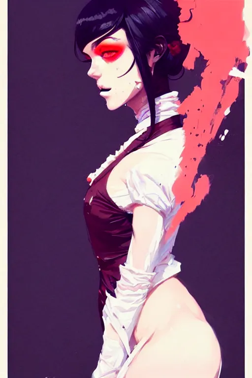 Image similar to a ultradetailed portrait painting of a stylish woman wearing french maid outfit, by conrad roset, greg rutkowski and makoto shinkai trending on artstation