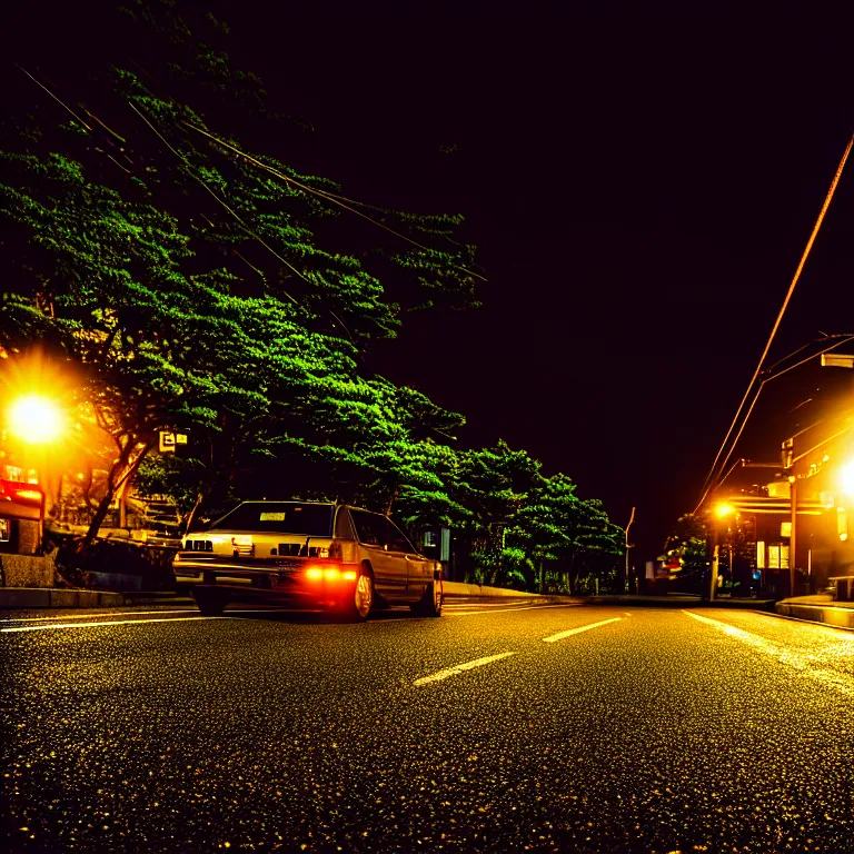 Image similar to close-up-photo JZX90 drift middle of street, sunset kanagawa prefecture, night, cinematic color, photorealistic, highly detailed,