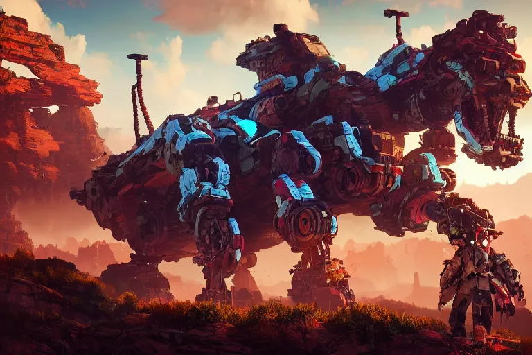 Image similar to rockbreaker machine mecanical creature robot of horizon forbidden west horizon zero dawn bioluminiscence global illumination ray tracing hdr fanart arstation by ian pesty and alena aenami artworks in 4 k