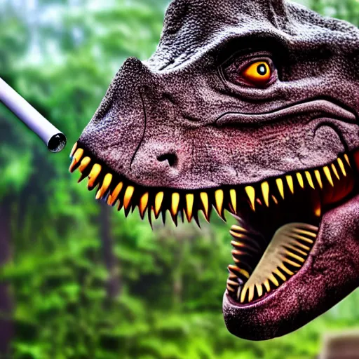 Image similar to dinosaur smoking a cigarette in their mouth realistic hdr professional shot