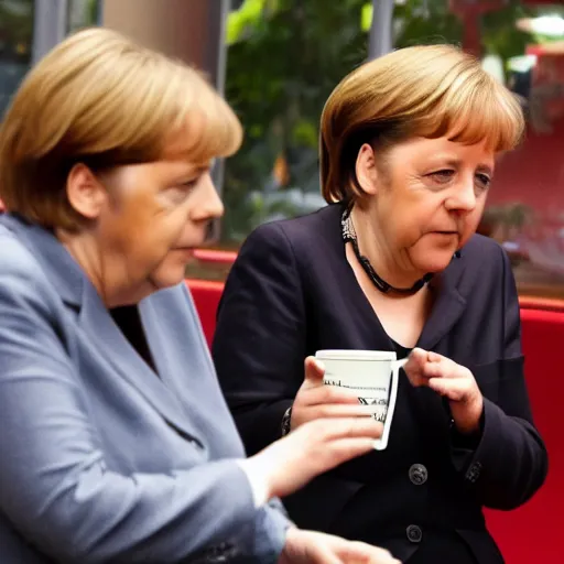 Image similar to angela merkel smoke weed in a coffee shop