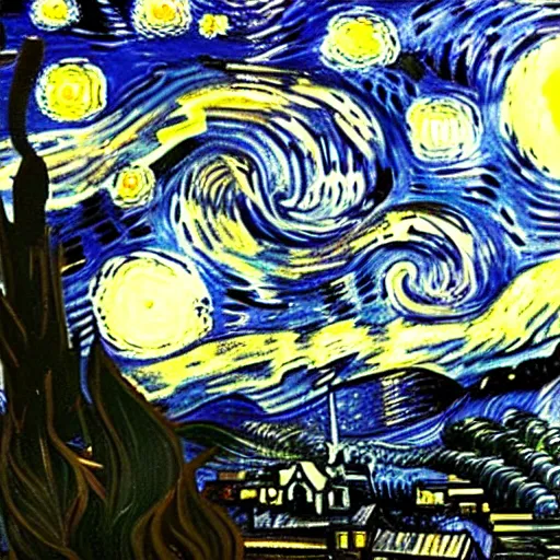 Image similar to interstellar, a black hole in space by vincent van gogh