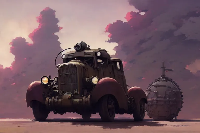 Prompt: dieselpunk, car, painted by greg rutkowski makoto shinkai takashi takeuchi studio ghibli, akihiko yoshida