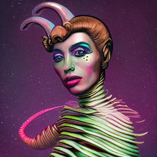 Image similar to highlights and highly detailed retro futuristic portrait of alien witch