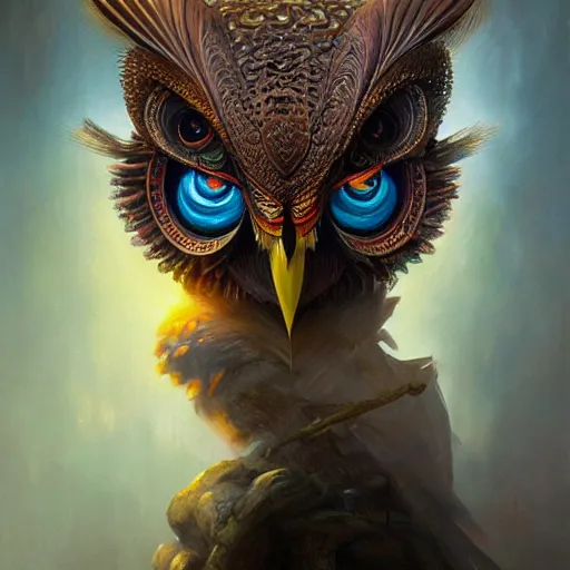 Prompt: a ultradetailed beautiful concept art of a an intricate wooden mask of an owl painted with beautiful colors, but the mask hide some dark secret, photorealism, sharp details, high resolution 4 k, by tom bagshaw, greg rutkowski, charli bowater and artgeem