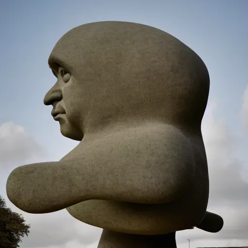 Image similar to boris johnson, henry moore sculpture, in a brutalist landscape, wide angle