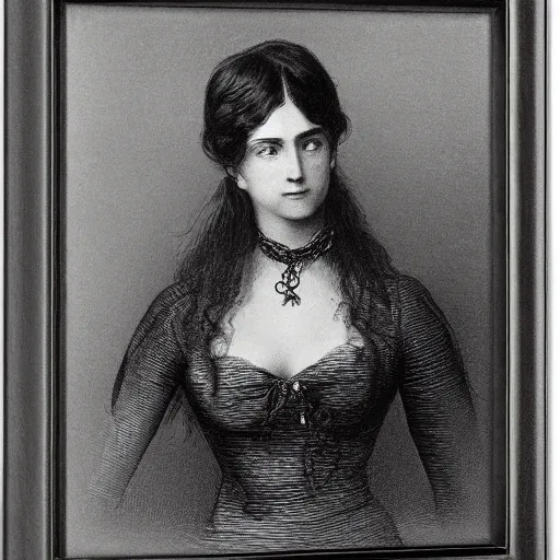 Image similar to realistic portrait of a victorian woman, illustration by Gustave Doré