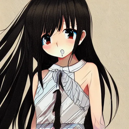 Image similar to Perfectly drawn anime illustration of an anime girl in a dress