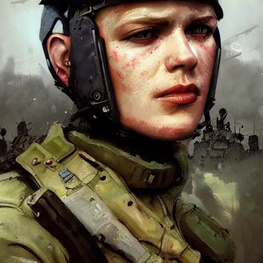 Prompt: peace on donbas, colourised, face portrait, epic, military art, fantasy, dieselpunk, hd shot, digital portrait, beautiful, artstation, comic style, by artgerm, guy denning, jakub rozalski, magali villeneuve and charlie bowater