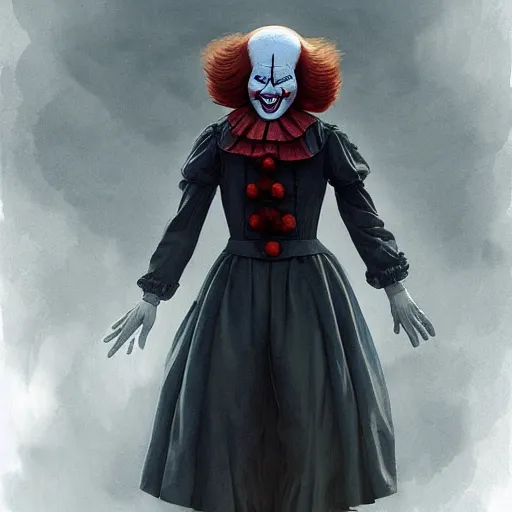 Prompt: Pennywise beieng cool, Graceful body structure,cute,Symmetrical face,highly detailed,elegant,Marc Simonetti and Caspar David Friedrich, Trending on artstation