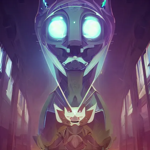 Image similar to an end of the universe will become a beginning for a new world of cyber cats, artstation hq, dark phantasy, stylized, symmetry, modeled lighting, detailed, expressive, retro futurism