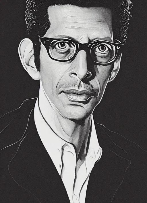 Image similar to portrait of jeff goldblum in the fly ( 1 9 8 6 ), highly detailed, centered, concept art, smooth, sharp focus, illustration, rick griffin, bob fried, victor moscoso, randy tuten, david singer