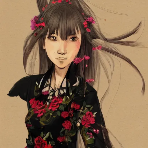 Image similar to concept art for a middle - aged chinese teacher with permed hear and a floral dress, by dustin nguyen, akihiko yoshida, greg tocchini, trending on artstation, 8 k