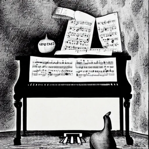 Prompt: piano, by Edward Gorey