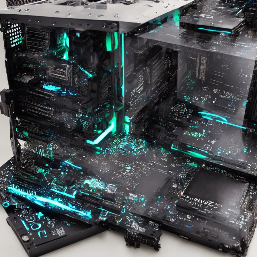 Image similar to alien pc build, ultra realistic.