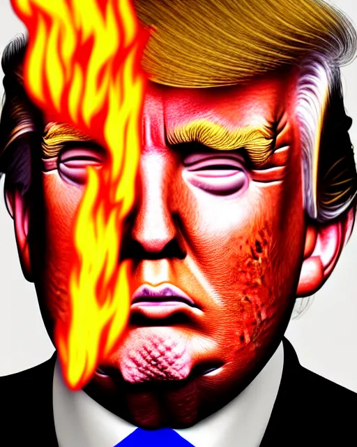 Image similar to portrait of donald trump with eyebrows on fire, ultra detailed, hyperrealism, trending on artstation, 8 k 4 d