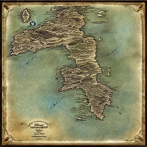 Image similar to fantasy world map, tolkien, george rr martin, old map