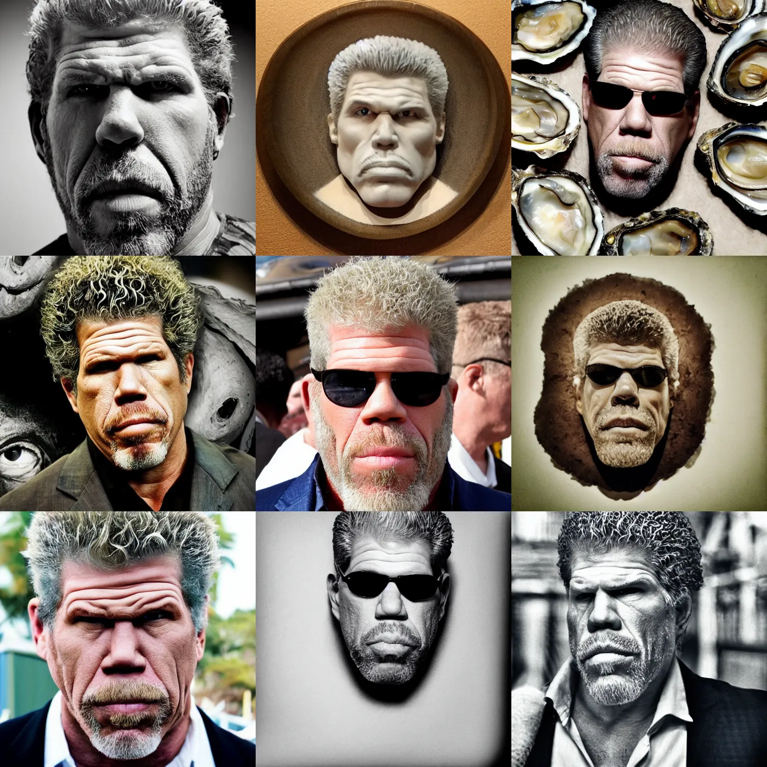 Prompt: ron perlman's head in a oyster