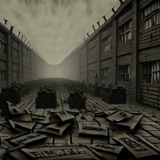 Image similar to eerie, the holocaust in roblox, very old photo, photo from 1940s, war photograph, very authentic, very detailed, dramatic, intricate, highly detailed, digital painting, artstation, concept art, smooth, sharp focus, illustration, art by Gustave Dore, octane render