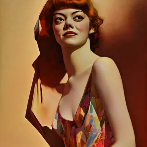 Prompt: emma stone in soviet street 1 9 7 0 s, sharp focus, detailed, art by artgerm trufanov rolf armstrong, lucian freud dragan bibin