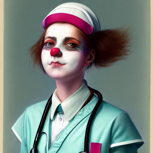 Image similar to clowncore pastel punk young hospital nurse wearing stylish uniform. detailed, portrait, 8 k, artwork by jean - baptiste monge