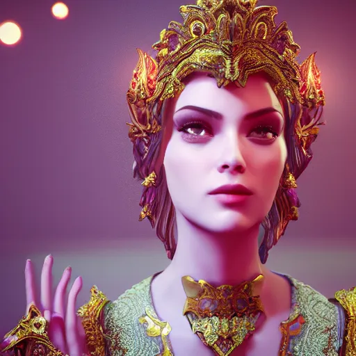 Image similar to portrait of wonderful princess, glowing, ornate and intricate, jaw dropping, dynamic lighting, intricate and detailed, 4 k octane render