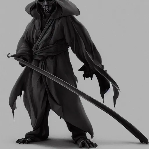 Image similar to grim reaper but master splinter, photorealistic, artstation