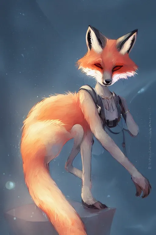 Image similar to a fox fursona, trending on artstation, by kawacy, furry art, digital art, cyberpunk, high quality, backlighting