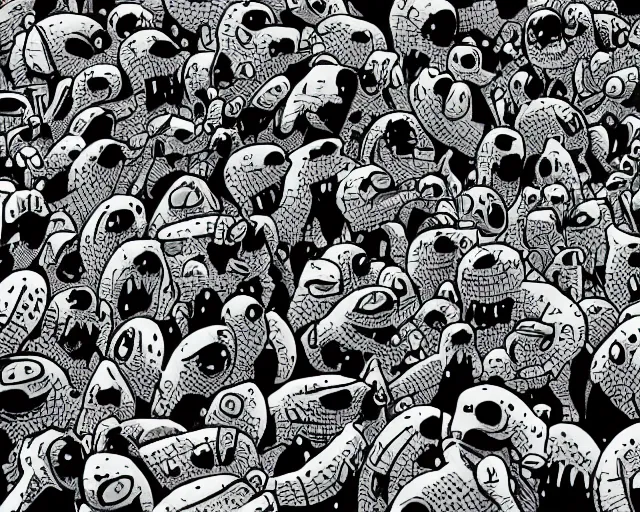 Image similar to A swarm of flying alien hippos animated by Pendleton Ward, extremely high detail, manga, ink