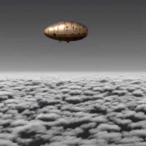 Image similar to a flying city in a blimp in the sky over the clouds, in the bottom there a lot of fog, steampunk