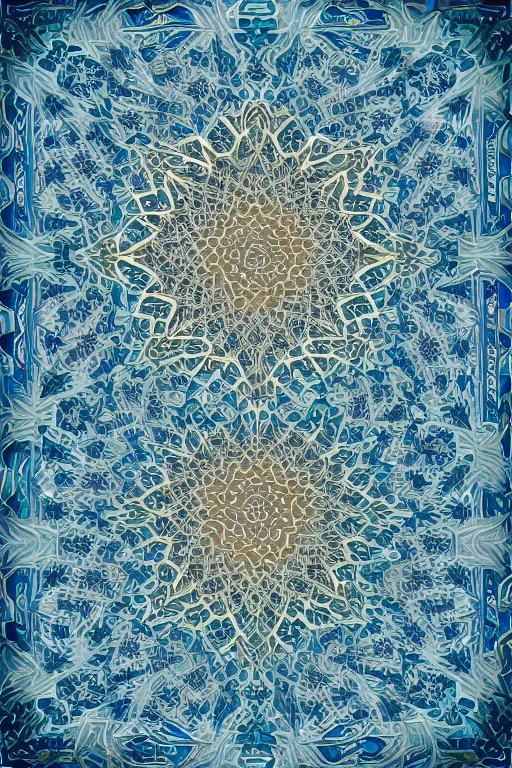 Image similar to islamic fractals symmetric trending on artstation, symmetric, sharp edges