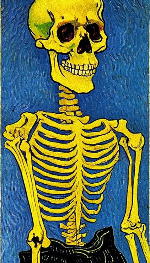 Image similar to portrait of a skeleton sailor by Van Gogh