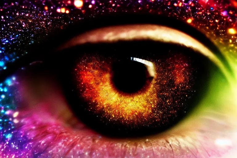 Image similar to a galaxy is inside of an eye, beautiful eye, eye, eye of a woman, realistic, ultra realistic, macro photo, beautiful, digital art, conceptual art, trending on artstation