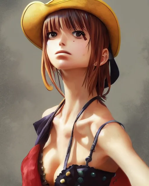 Image similar to portrait One Piece pirate girl cute-fine-face, pretty face, realistic shaded Perfect face, fine details. Anime. realistic shaded lighting by Ilya Kuvshinov Giuseppe Dangelico Pino and Michael Garmash and Rob Rey, IAMAG premiere, aaaa achievement collection, elegant freckles, fabulous