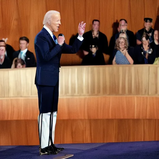 Prompt: Joe biden singing Standing here, I realize, you were just like me, trying to make history, but who's to judge, the right from wrong, When our guard is down I think we'll both agree, that violence breeds violence, but in the end it has to be this way.