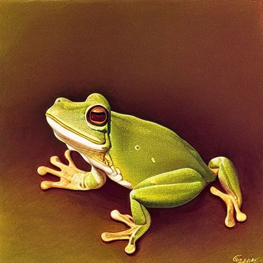 Prompt: The best painting of a frog of all time, by Grant Wood