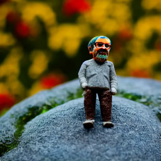 Image similar to close up shot of a bobble head psychedelic terence mckenna, depth of field, fstop 1. 3, bokeh