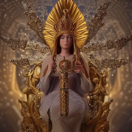 Image similar to queen of heaven, 4 k, ornate and intricate, stunning, fairy tale, octane render