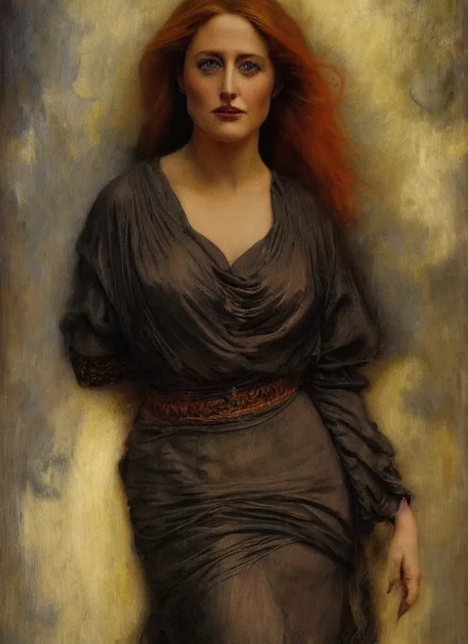 Image similar to a beautiful painting of young gillian anderson by juan luna, pre-raphaelite, detailed, trending on artstation, hd, masterpiece