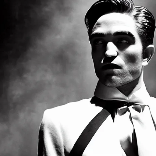 Prompt: Robert Pattinson as Dracula, 1930s film