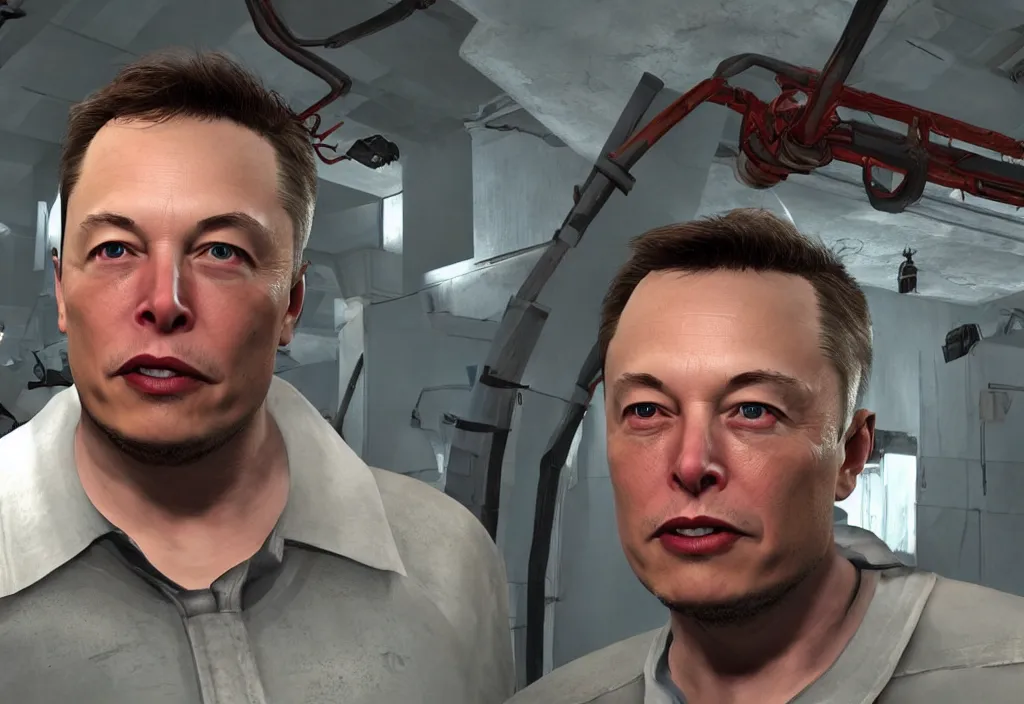 Image similar to elon musk in half life, elon musk in the video game half life, gameplay screenshot, close up, 3 d rendering. unreal engine. amazing likeness. very detailed.