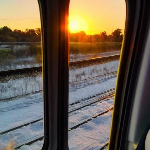 Prompt: watching the sunset from the train window with my mom,