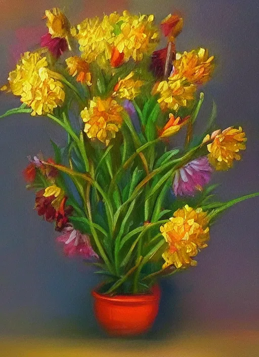 Prompt: beautiful oil painting of a plant with flowers