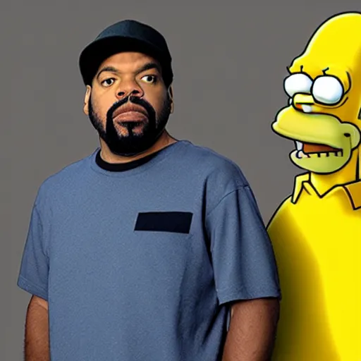 Image similar to ice cube and homer simpson talking