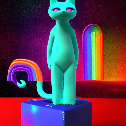 Prompt: 3d rainbow cat character by Beeple, different views